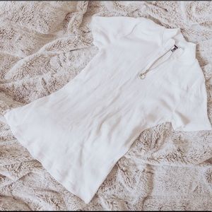 White Zip Down High Neck Top